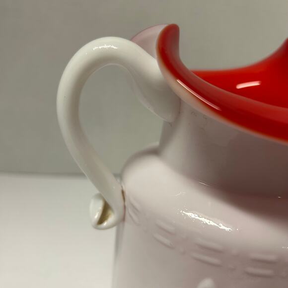 Vintage 1960's Kanawha Milk Glass Pitcher Encased with Red Glass - Picture 6 of 10